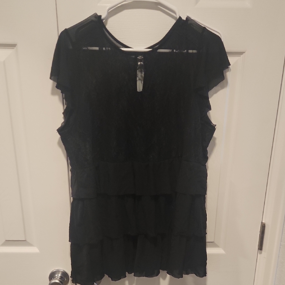 Torrid Mesh And Lace Ruffle Top